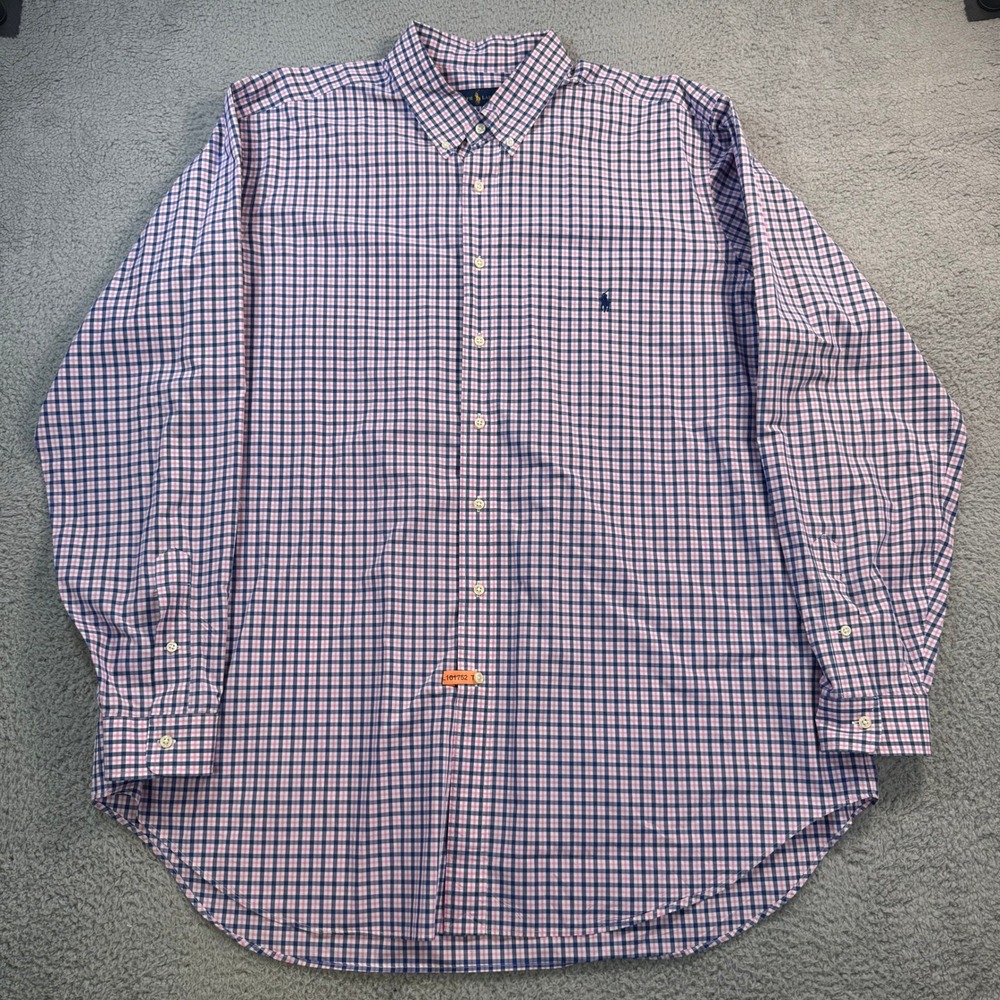 Ralph Lauren Mens 2XLT Tall Gingham Plaid Button Down Shirt Pink Blue Cotton